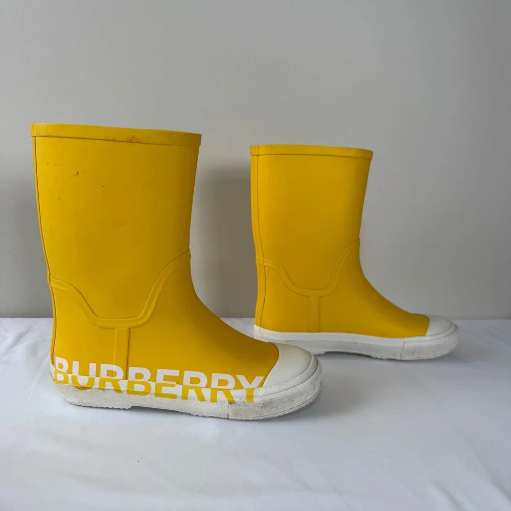 Burberry Kids Yellow Rubber Logo Rain‎ Boots Size EU32 US13.5-1